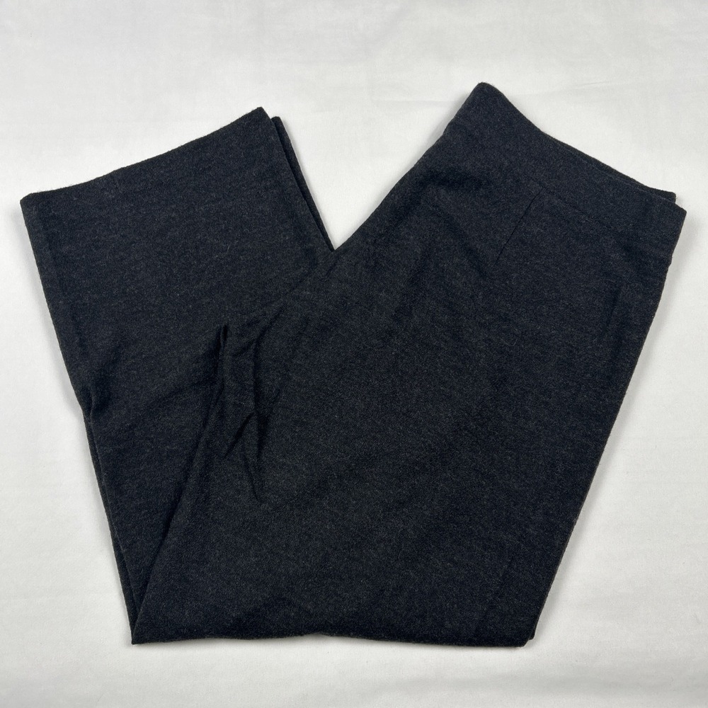 Eileen Fisher Pants Sz XL Black Gray 100% Wool Wide Leg Stretch Elastic Waist